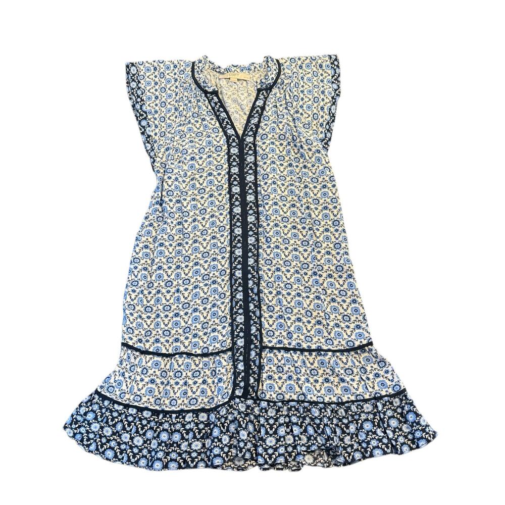 Ann Taylor LOFT Blue Floral Viscose Above Knee Short Sleeve Dress XSP